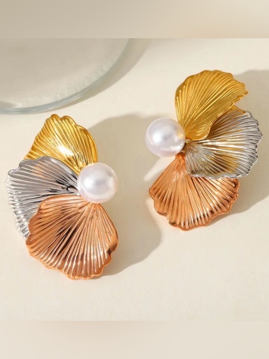 Anthropologie Jewelry - Three Color Floral Pearl Stud Earrings